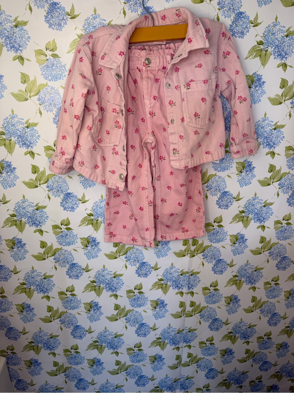 Pink Floral Corduroy Jacket and pants Set Zara 18-24 months
